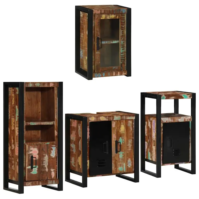 Juego de muebles de baño 4 pcs Madera reciclada maciza