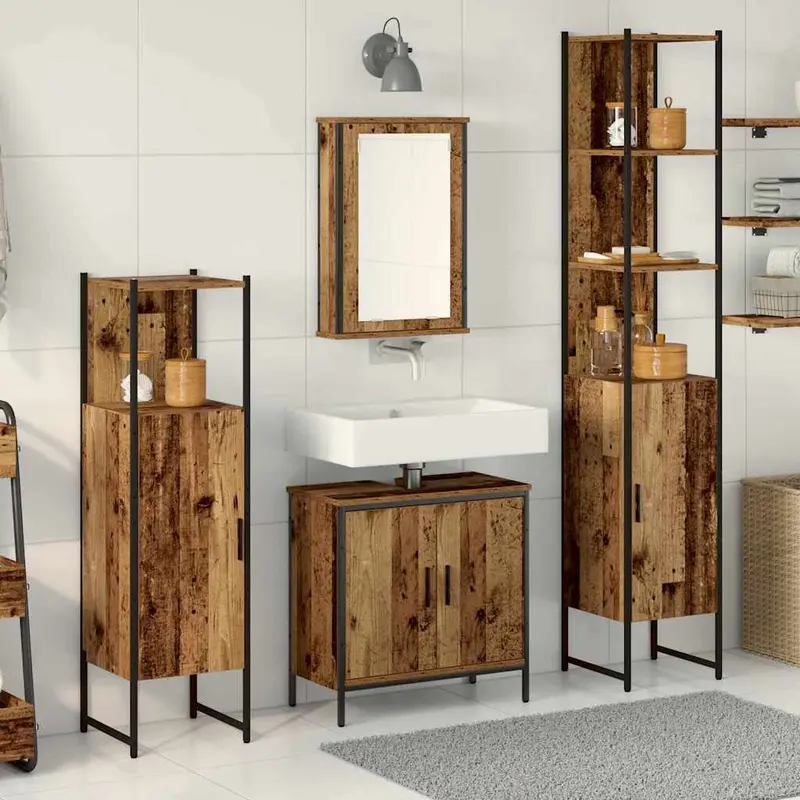 Juego de muebles de baño 4 pcs Marrón Madera contrachapada