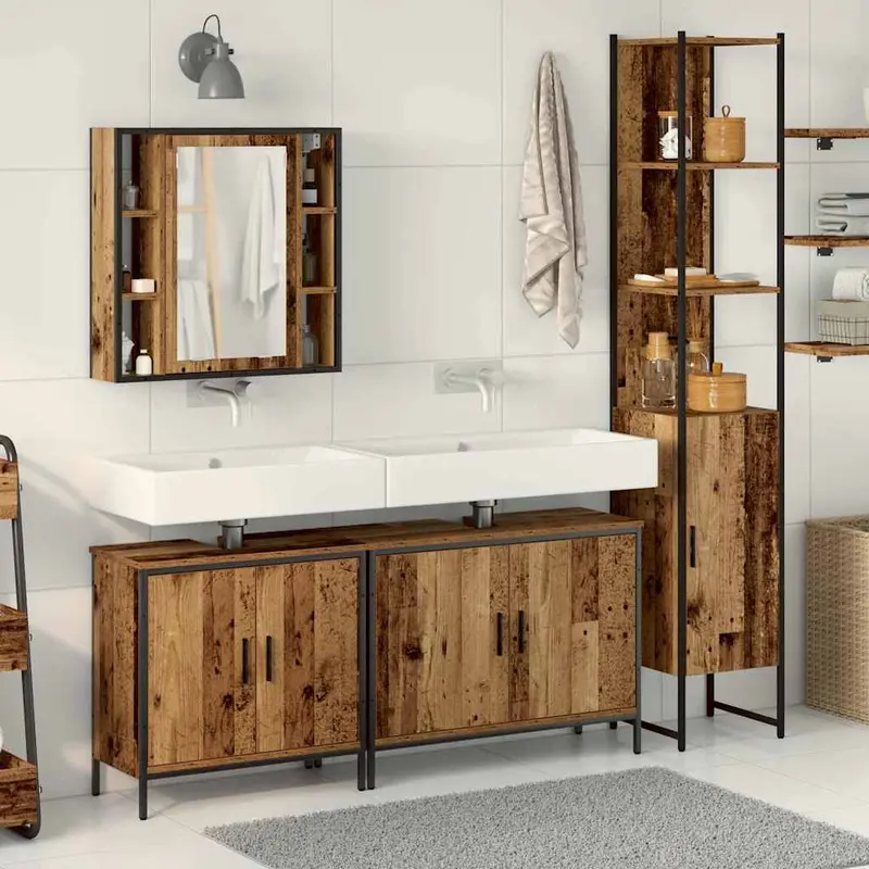 Juego de muebles de baño 4 pcs Marrón Madera contrachapada