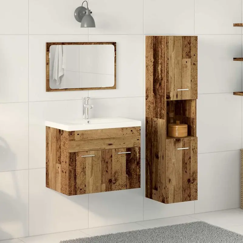 Juego de muebles de baño 4 pcs Marrón Madera de ingeniería