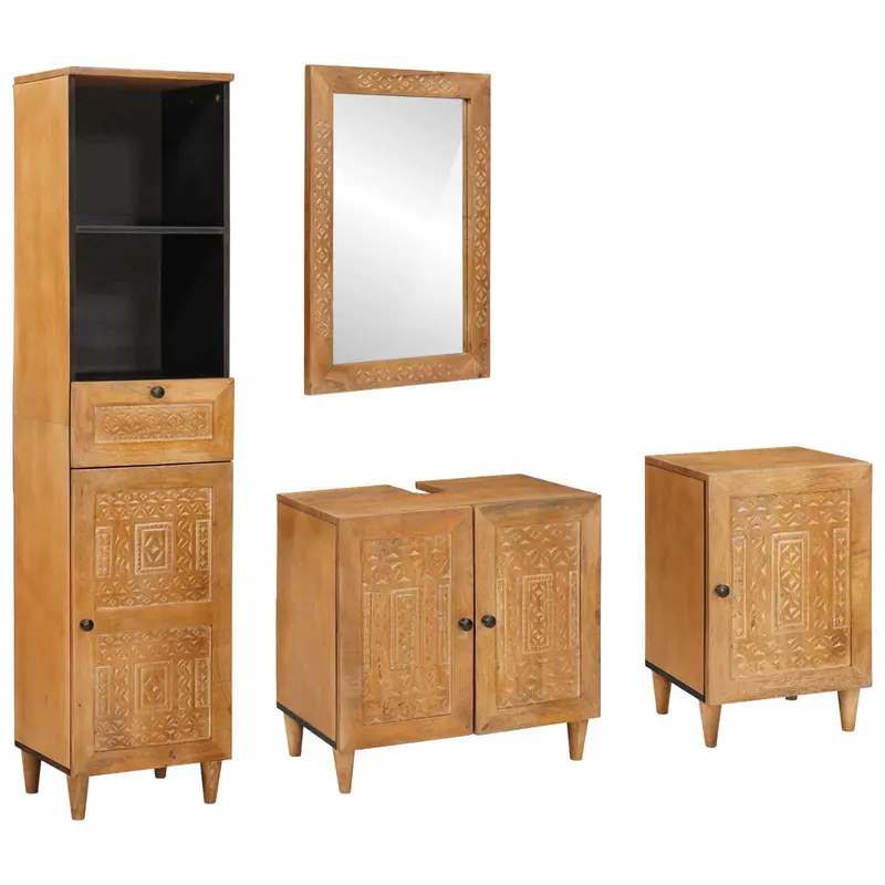 Juego de muebles de baño 4 pcs Marrón Madera de ingeniería