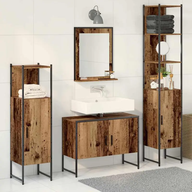 Juego de muebles de baño 4 pcs Marrón Madera de ingeniería