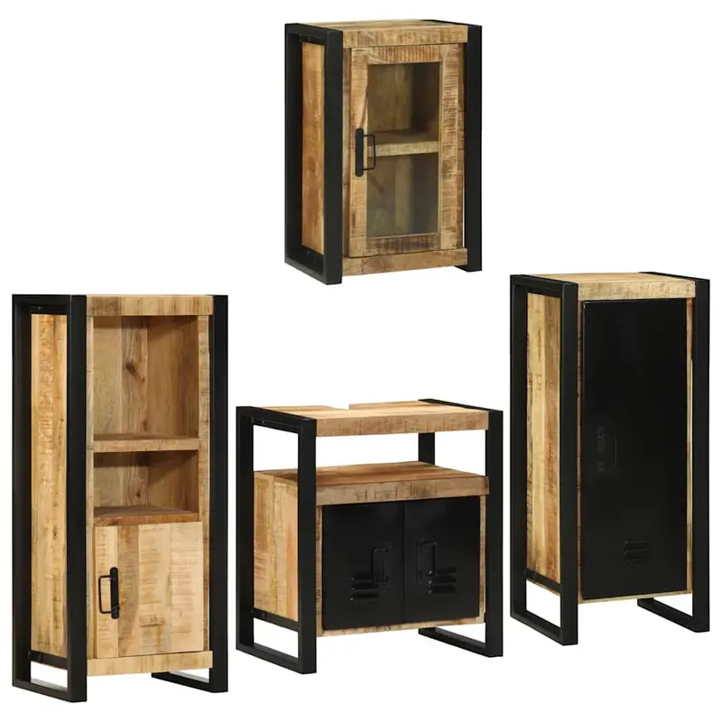 Juego de muebles de baño 4 pcs Marrón Madera de mango sólido