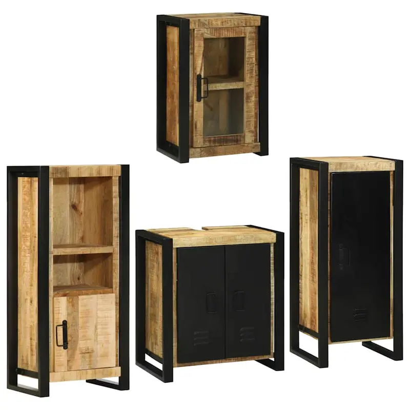 Juego de muebles de baño 4 pcs Marrón Madera de mango sólido