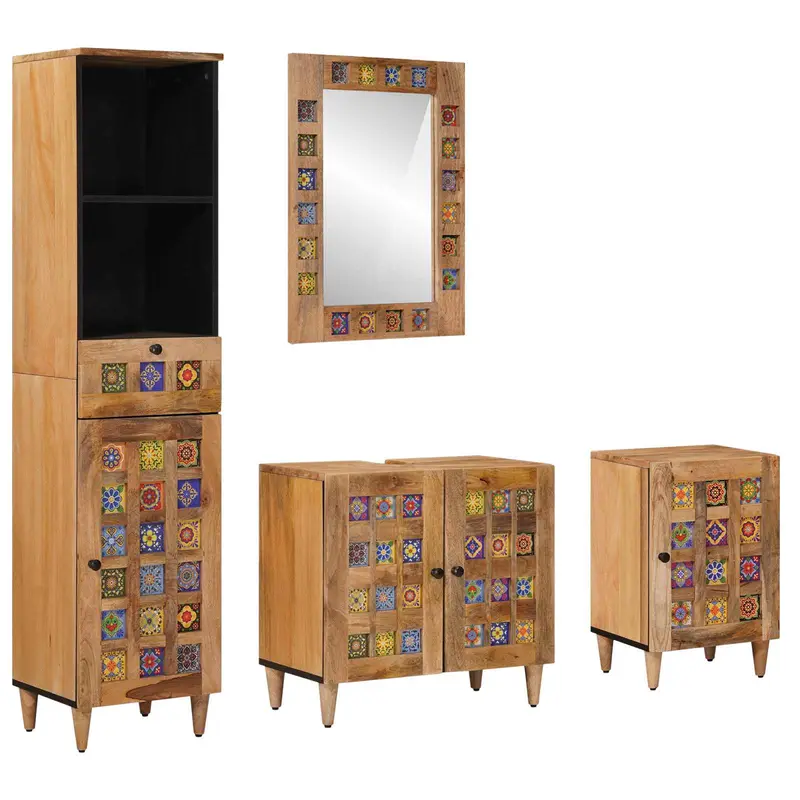 Juego de muebles de baño 4 pcs Natural Madera de mango maciza