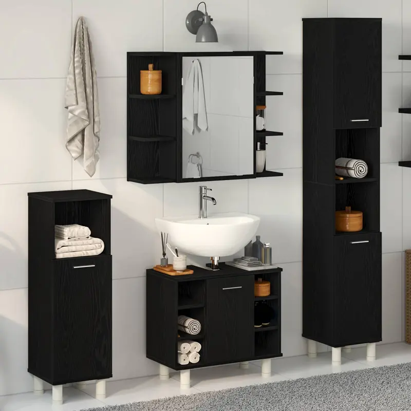 Juego de muebles de baño 4 pcs Negro 30 x 30 x 179,5 cm