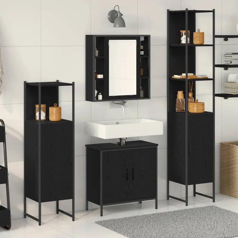 Juego de muebles de baño 4 pcs Negro Madera contrachapada