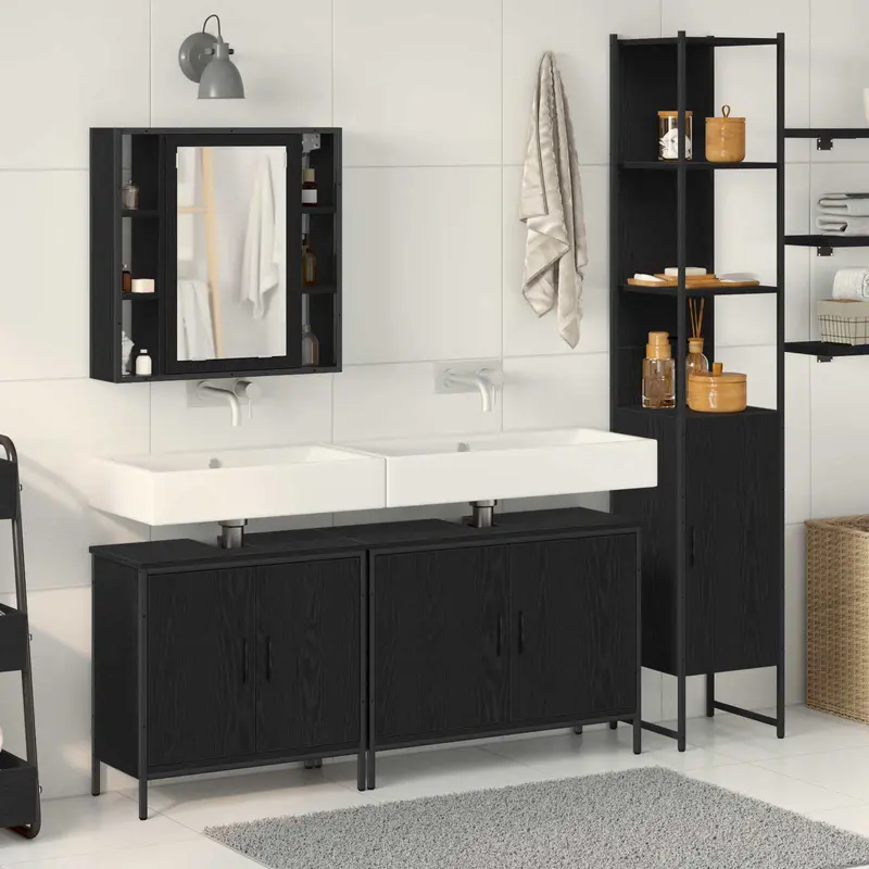 Juego de muebles de baño 4 pcs Negro Madera contrachapada