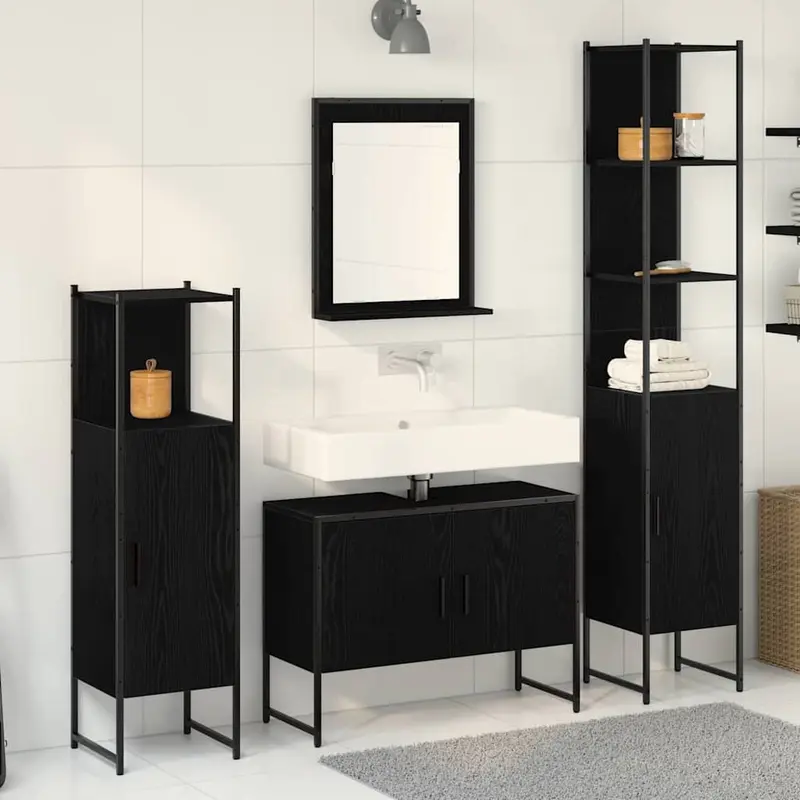 Juego de muebles de baño 4 pcs Negro Madera de ingeniería