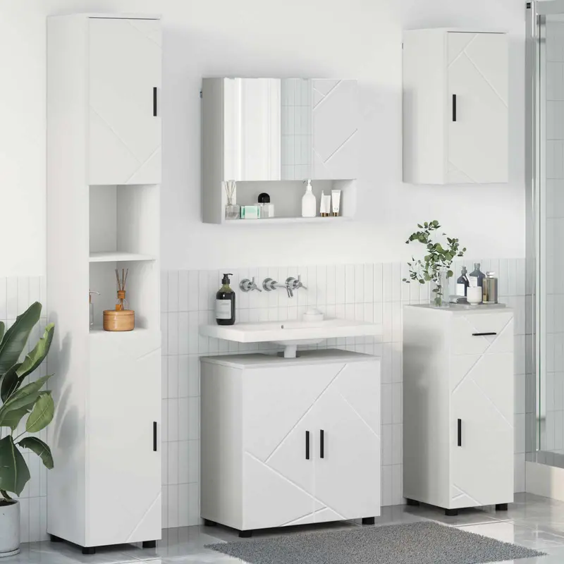 Juego de muebles de baño 5 pcs Madera contrachapada & Metal