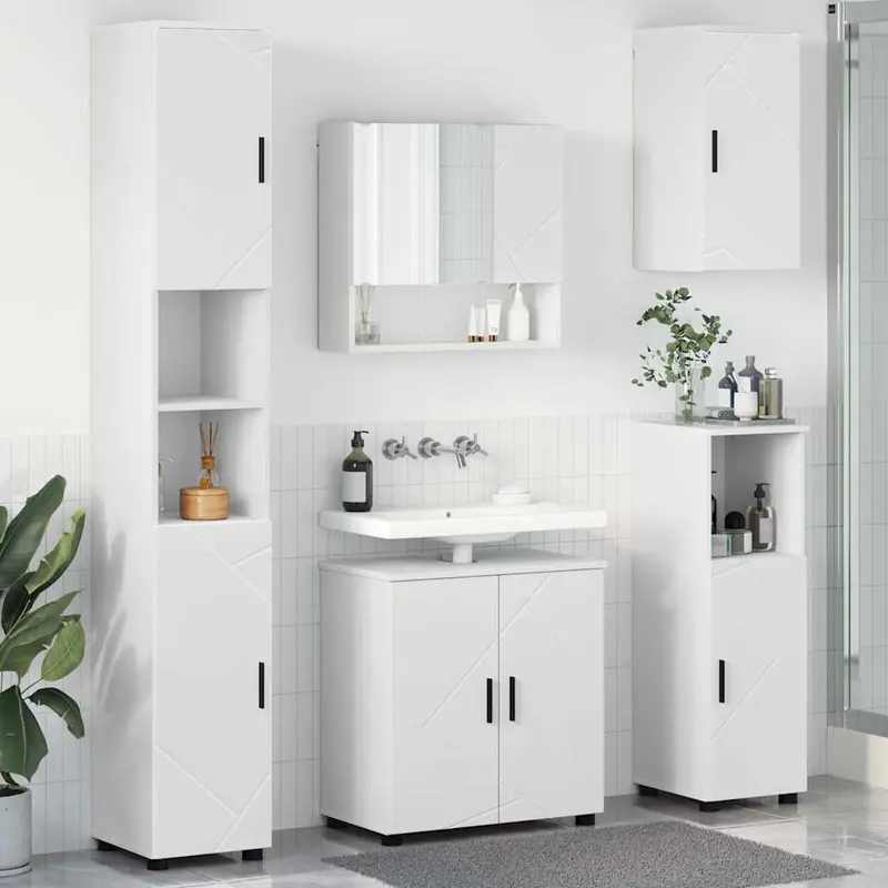 Juego de muebles de baño 5 pcs Madera contrachapada & Metal