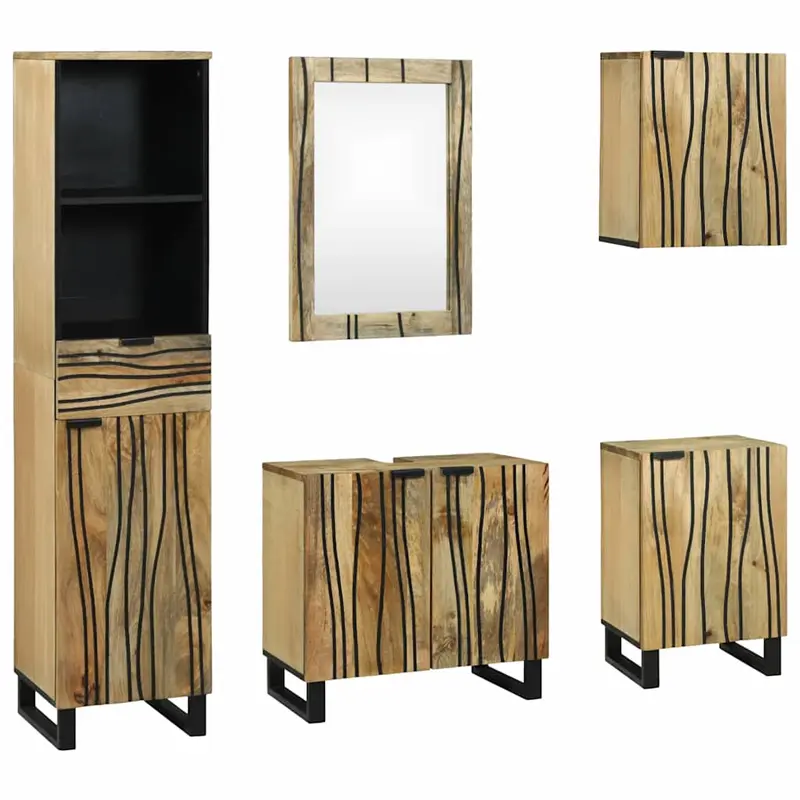 Juego de muebles de baño 5 pcs Marrón Madera de ingeniería