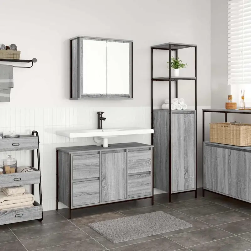 Juego de muebles de baño con cajón 2 pcs Gris sonoma y Negro