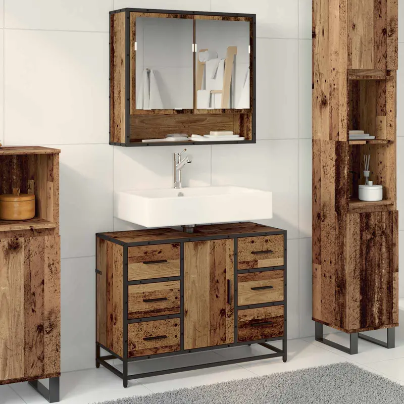 Juego de muebles de baño con cajón 2 pcs Madera envejecida