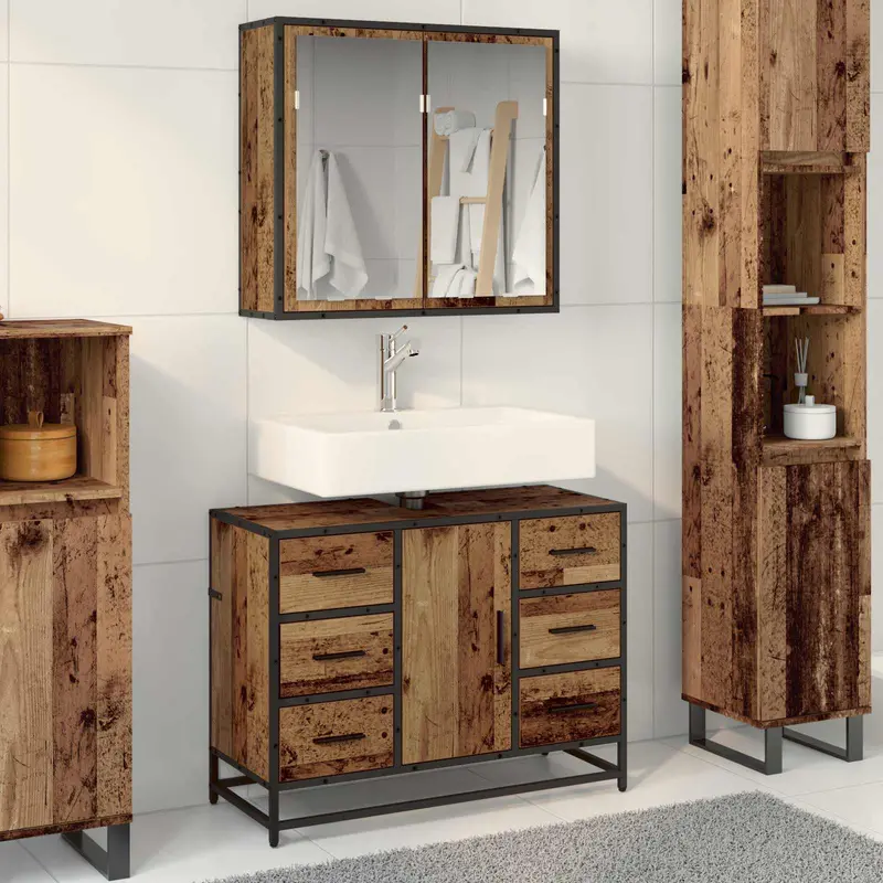 Juego de muebles de baño con cajón 2 pcs Madera envejecida