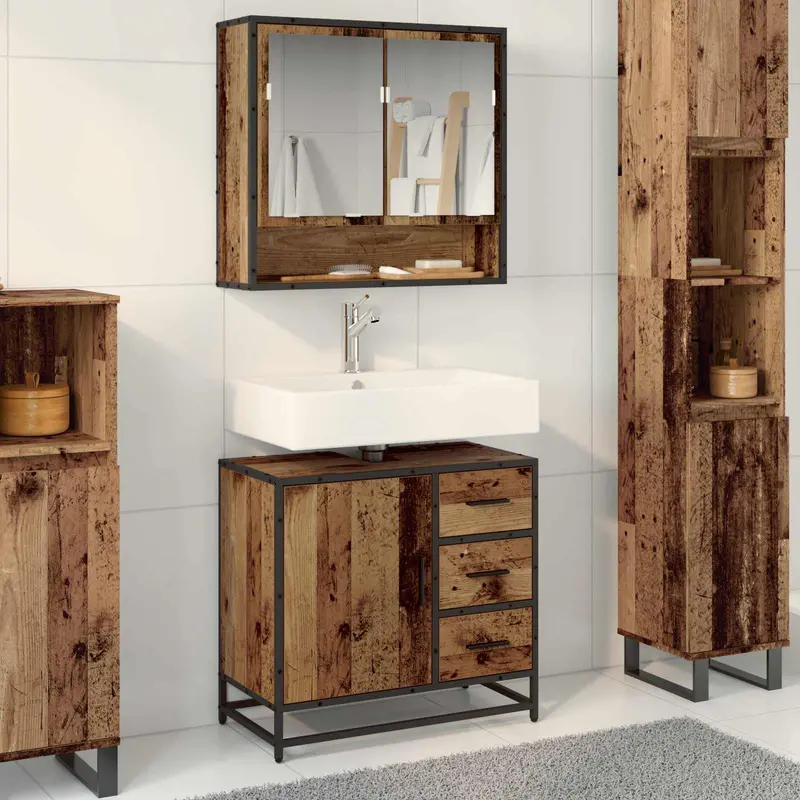 Juego de muebles de baño con cajón 2 pcs Madera envejecida