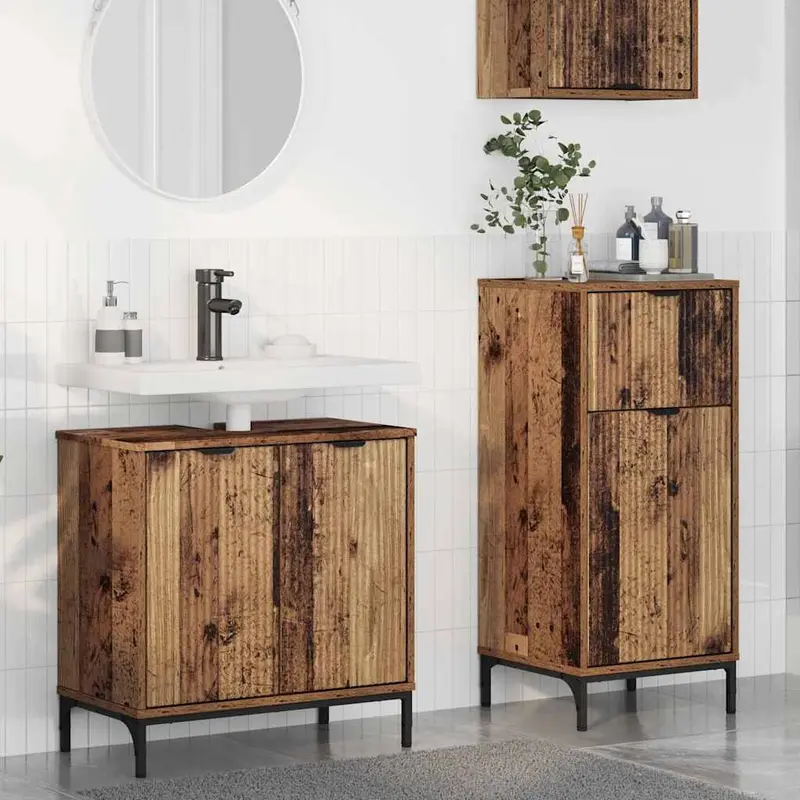 Juego de muebles de baño con cajón 2 pcs Madera Vieja