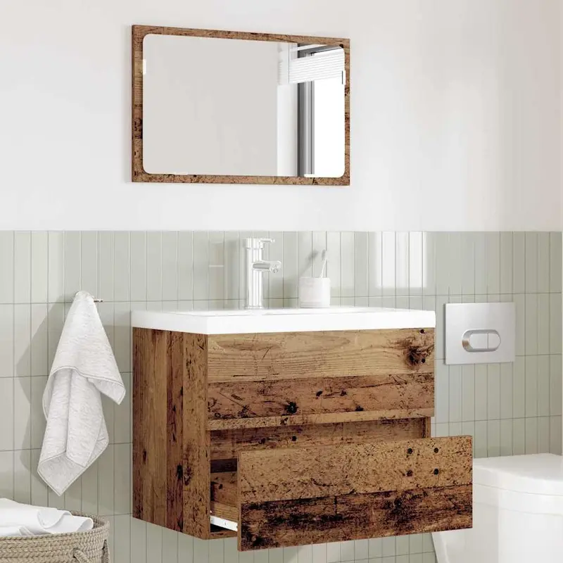 Juego de muebles de baño con cajón 2 pcs Madera Vieja