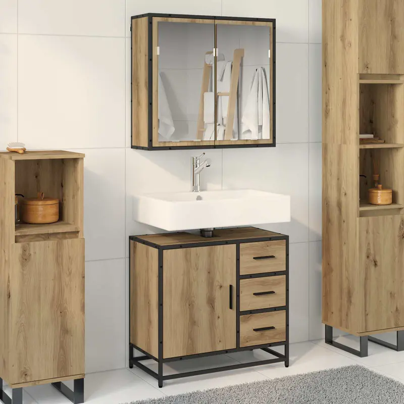 Juego de muebles de baño con cajón 2 pcs Roble artesanal