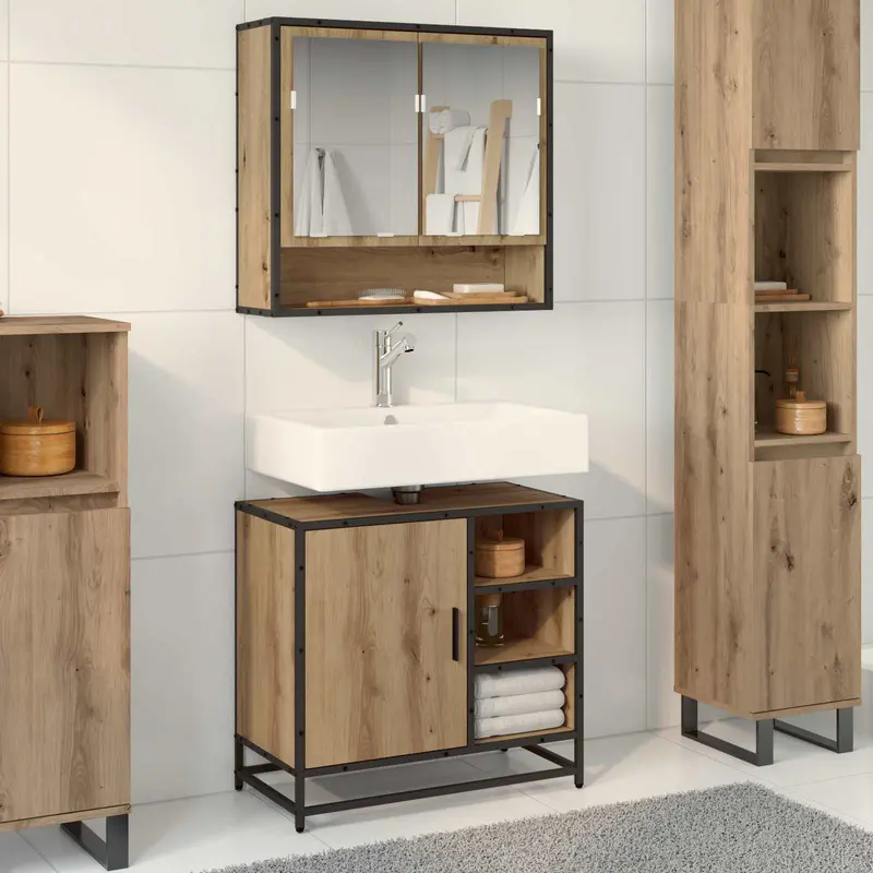 Juego de muebles de baño con cajón 2 pcs Roble artesanal