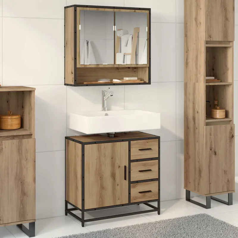 Juego de muebles de baño con cajón 2 pcs Roble artesanal