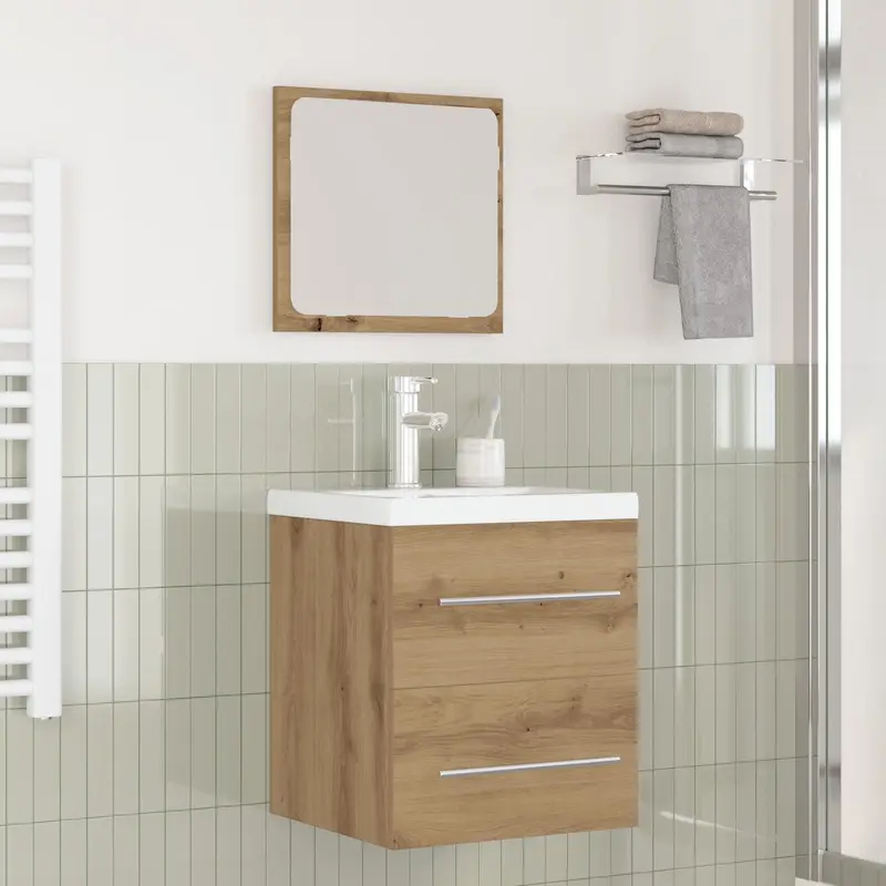 Juego de muebles de baño con cajón 2 pcs Roble artesanal