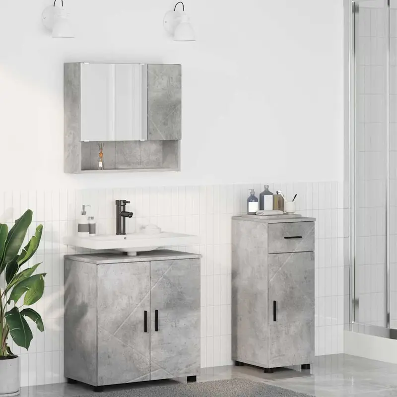 Juego de muebles de baño con cajón 3 pcs Gris Concreto