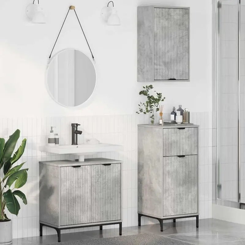 Juego de muebles de baño con cajón 3 pcs Gris hormigón