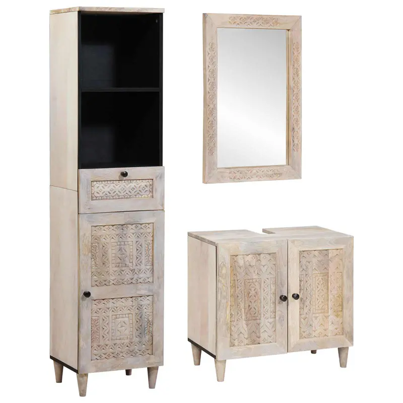 Juego de muebles de baño con cajón 3 pcs Madera de ingeniería