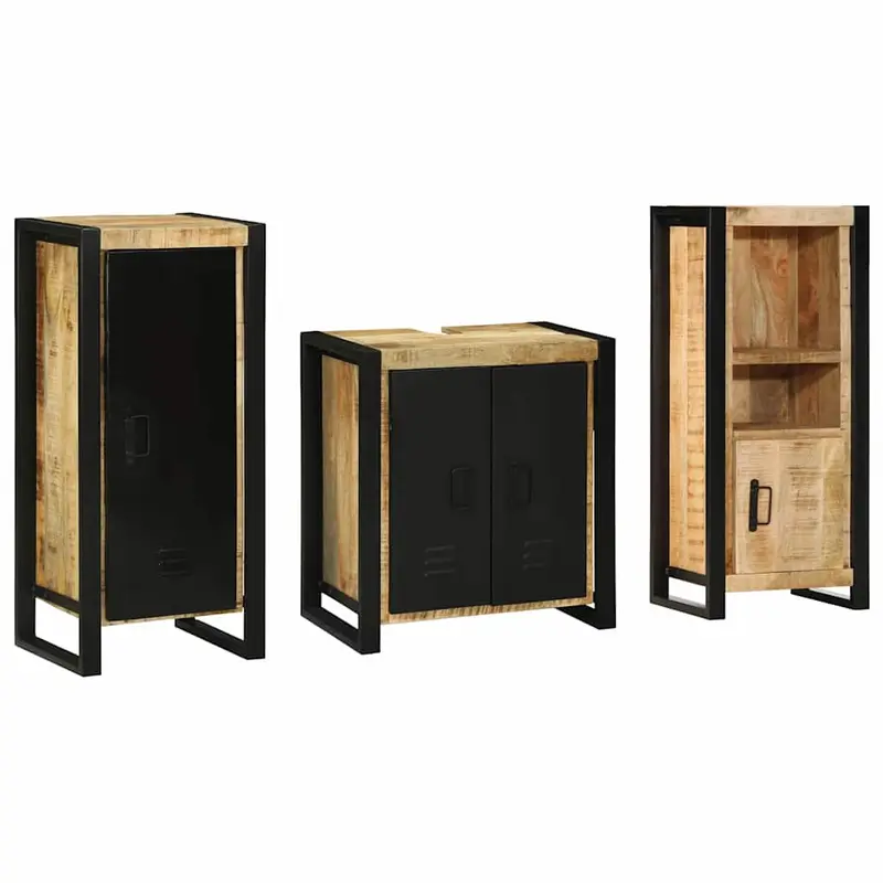 Juego de muebles de baño con cajón 3 pcs Madera de mango maciza
