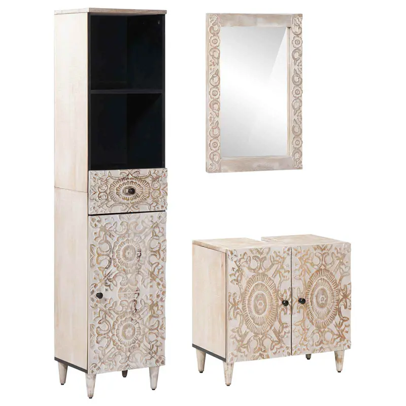 Juego de muebles de baño con cajón 3 pcs Madera de mango maciza