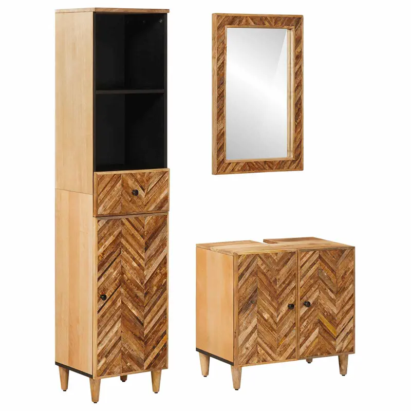 Juego de Muebles de Baño con cajón 3 pcs Madera de mango maciza