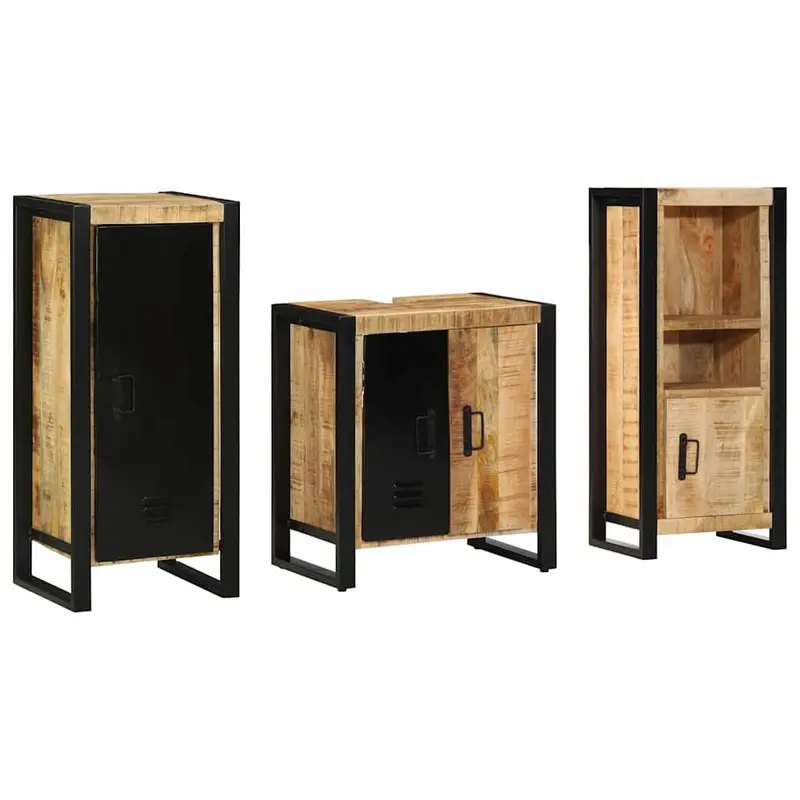 Juego de muebles de baño con cajón 3 pcs Madera de mango maciza