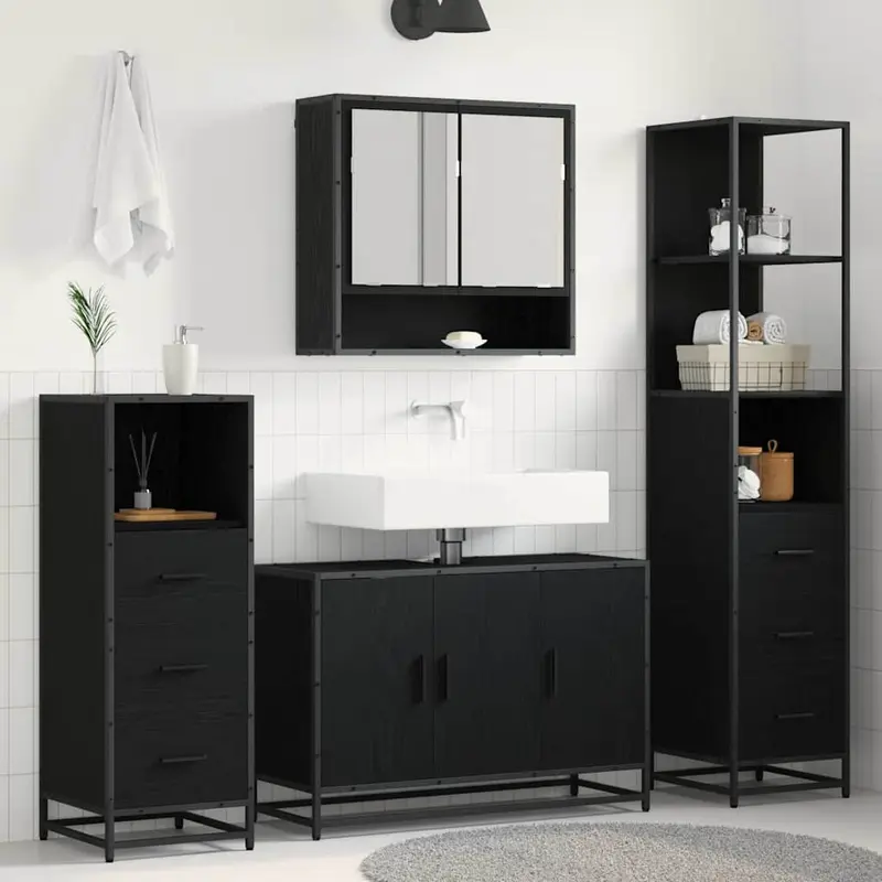 Juego de muebles de baño con cajón 3 pcs Madera envejecida