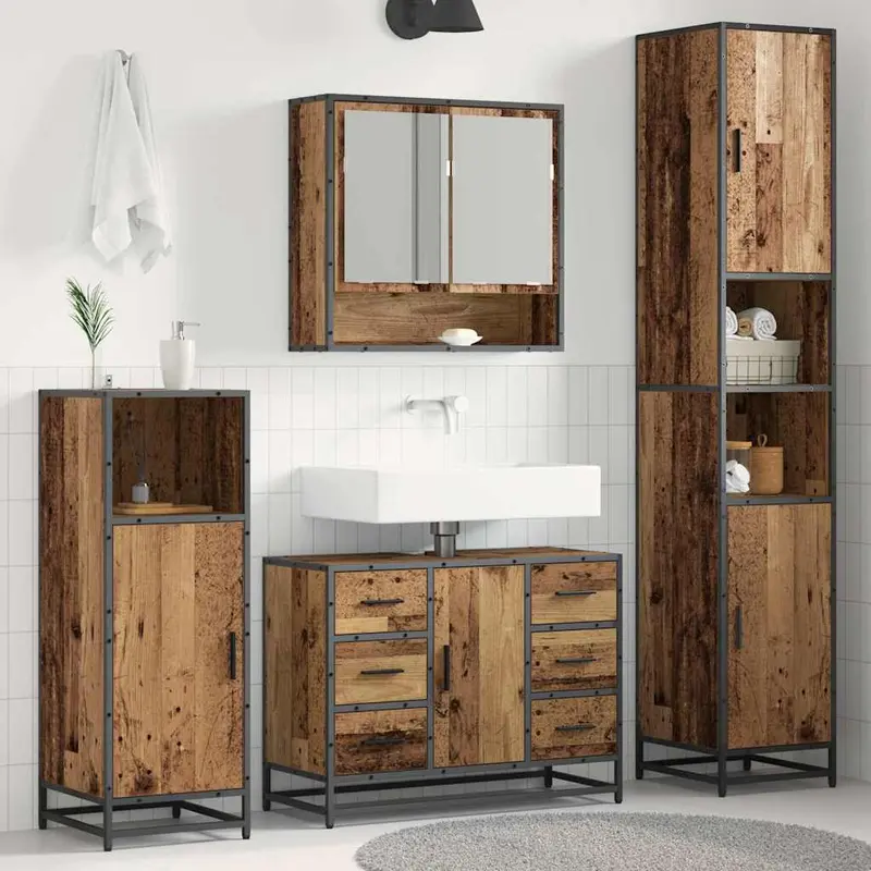 Juego de muebles de baño con cajón 3 pcs Madera envejecida
