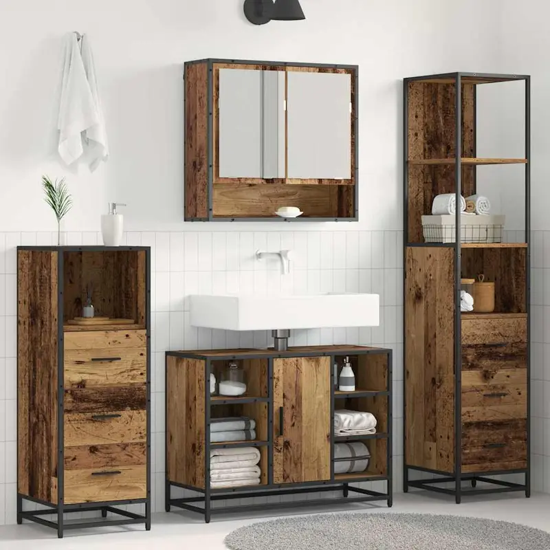 Juego de muebles de baño con cajón 3 pcs Madera envejecida