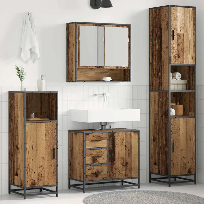 Juego de muebles de baño con cajón 3 pcs Madera envejecida