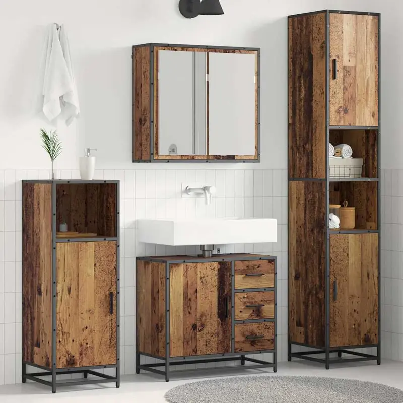 Juego de muebles de baño con cajón 3 pcs Madera envejecida