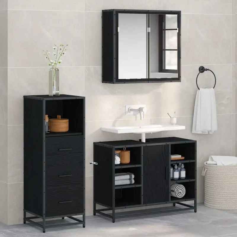 Juego de muebles de baño con cajón 3 pcs Madera envejecida