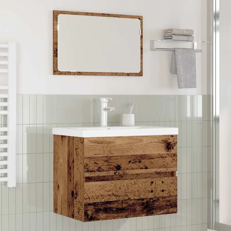 Juego de muebles de baño con cajón 3 pcs Madera envejecida