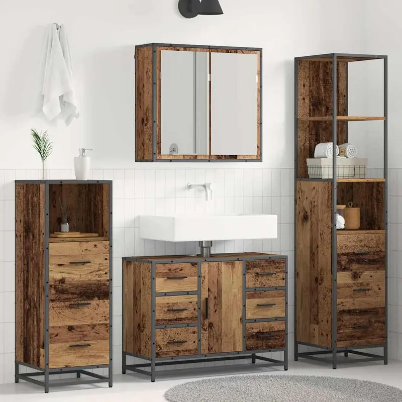 Juego de muebles de baño con cajón 3 pcs Madera Vieja