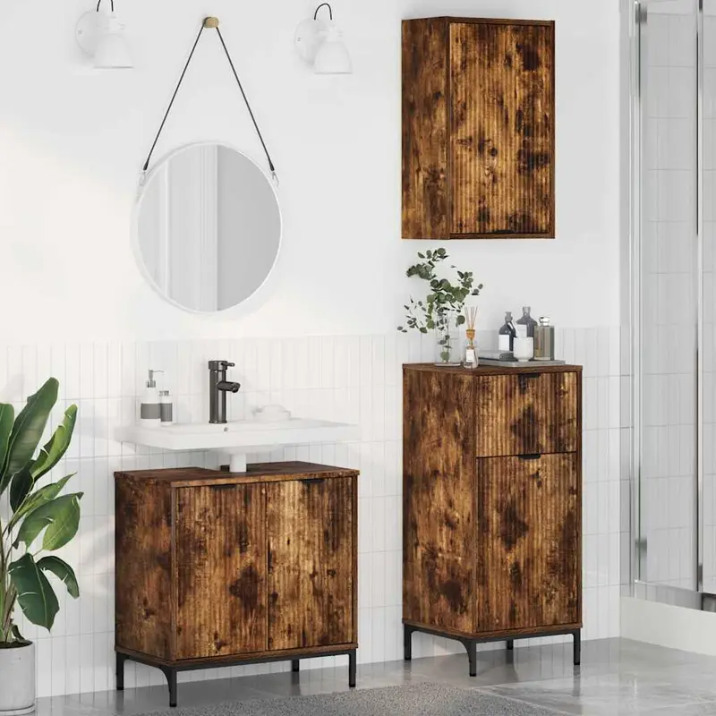 Juego de muebles de baño con cajón 3 pcs Roble ahumado