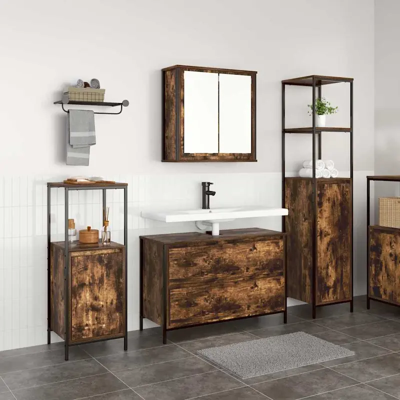 Juego de muebles de baño con cajón 3 pcs Roble ahumado