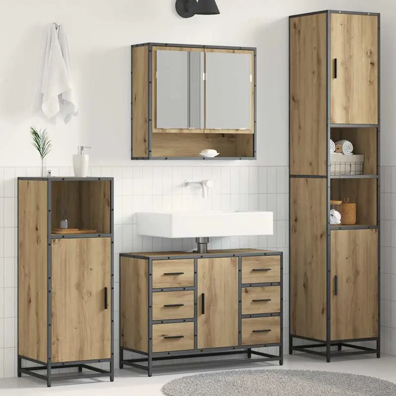 Juego de muebles de baño con cajón 3 pcs Roble artesanal