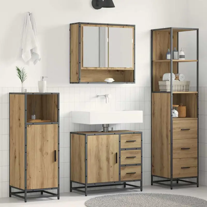 Juego de muebles de baño con cajón 3 pcs Roble artesanal