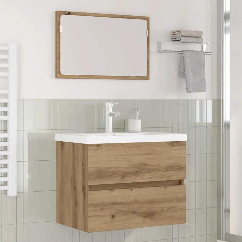 Juego de muebles de baño con cajón 3 pcs Roble artesanal