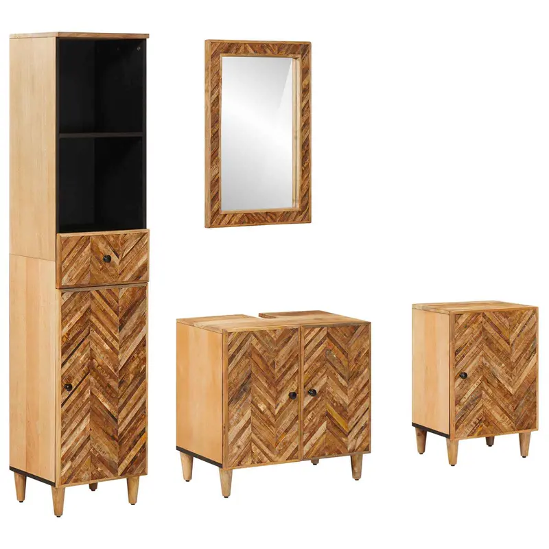 Juego de Muebles de Baño con cajón 4 pcs Madera de mango maciza