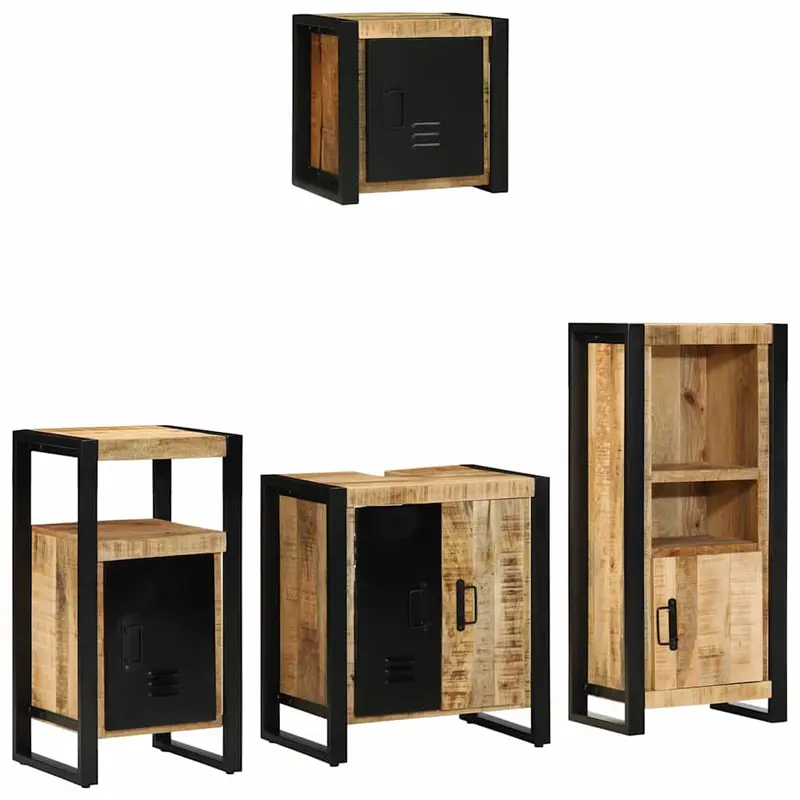 Juego de muebles de baño con cajón 4 pcs Madera de mango maciza