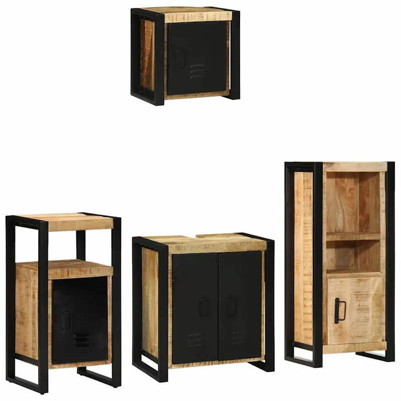 Juego de muebles de baño con cajón 4 pcs Madera de mango maciza