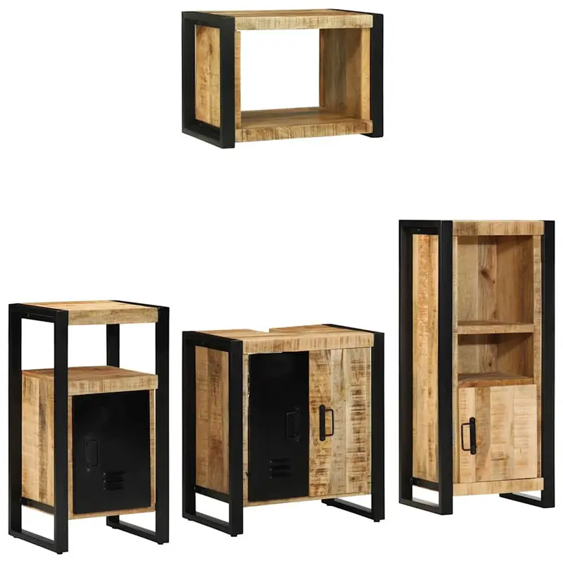Juego de muebles de baño con cajón 4 pcs Madera de mango maciza
